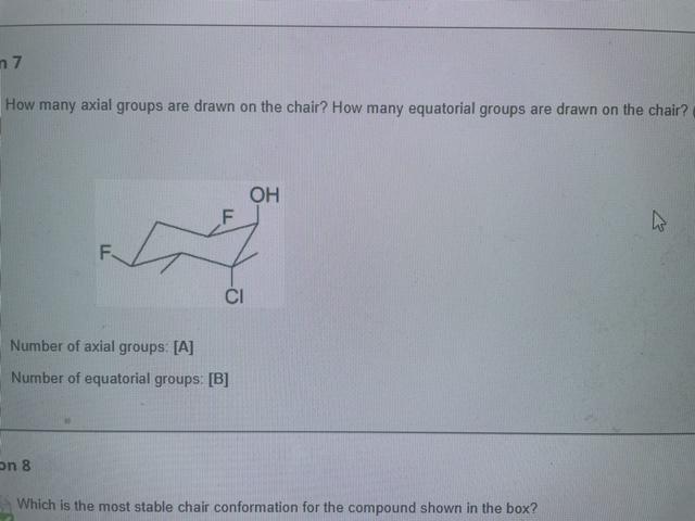 How many axial groups are drawn on the chair? How many equatorial groups are drawn on the chair?
Number of axial groups: [A]