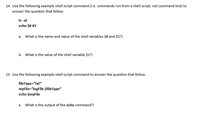 Solved 14. Use the following example shell script command | Chegg.com