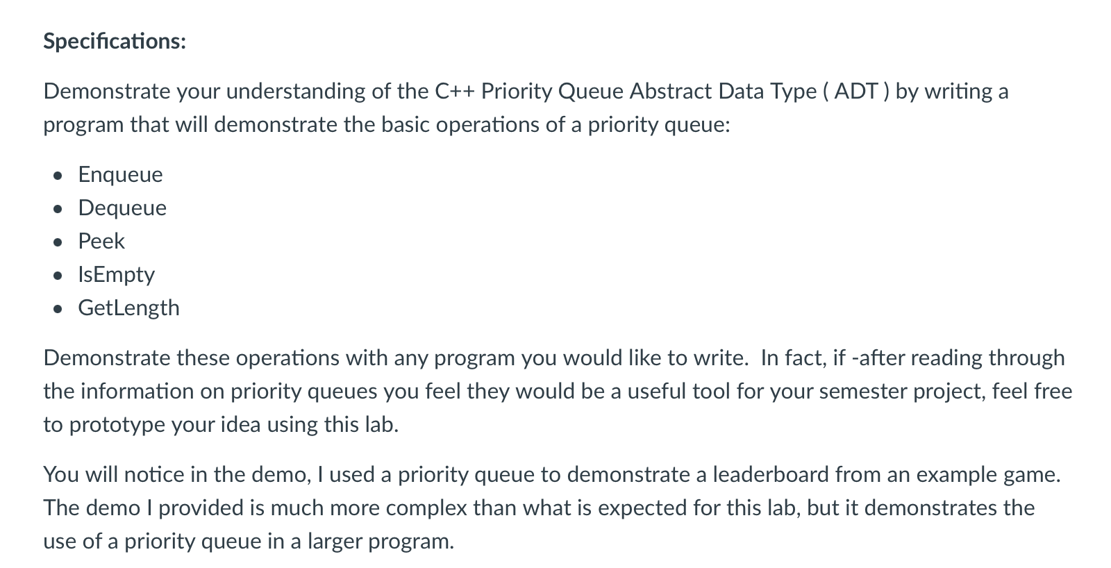 Solved Specifications: Demonstrate your understanding of the | Chegg.com