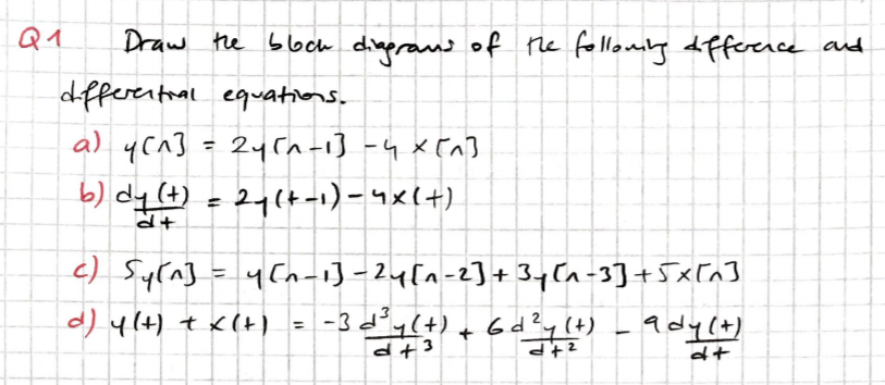 Solved Q1 Draw The Block Diagraus Of The Following Differ Chegg Com