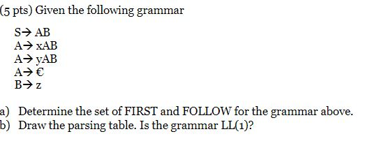 Solved (5 Pts) Given The Following Grammar S→ AB АЭ ХАВ | Chegg.com