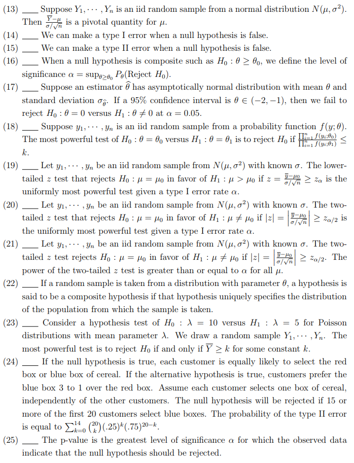 Solved (13) Suppose Y1,⋯,Yn is an iid random sample from a | Chegg.com