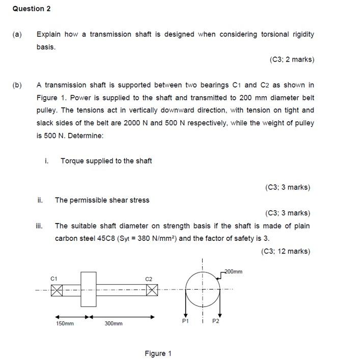 Solved (a) Explain how a transmission shaft is designed when
