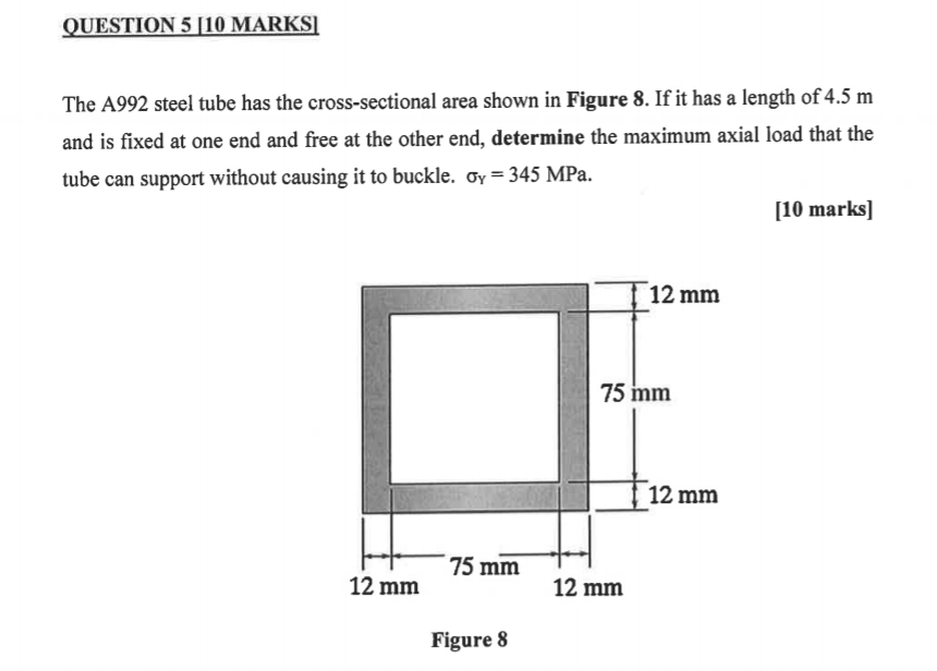 Solved QUESTION 5 [10 MARKS The A992 steel tube has the | Chegg.com