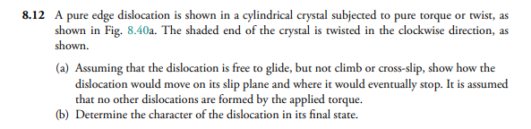 Solved A pure edge dislocation is shown in a cylindrical | Chegg.com