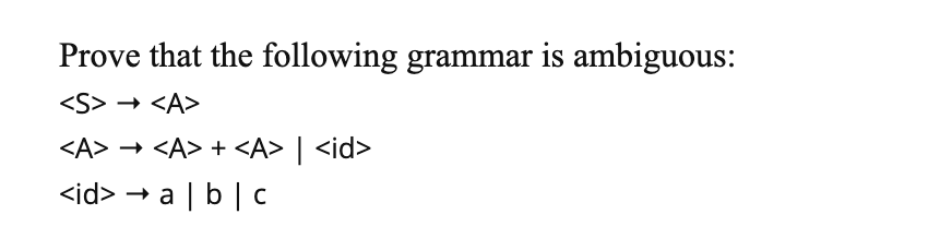 Solved Prove That The Following Grammar Is Ambiguous: | Chegg.com