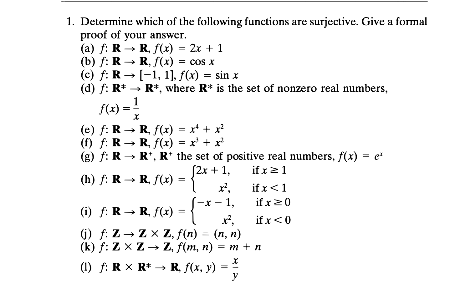Solved 1 Determine Which Of The Following Functions Are Chegg Com