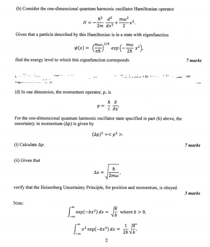 Solved (b) Consider the one-dimensional quantum harmonic | Chegg.com