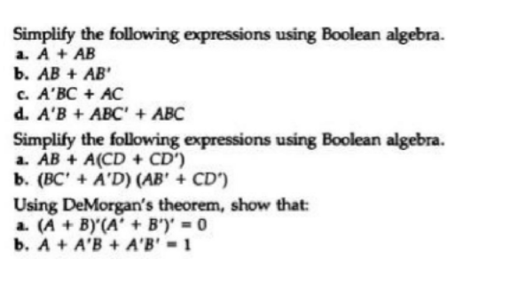 Solved Simplify The Following Expressions Using Boolean