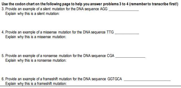 Solved Use the codon chart on the following page to help you | Chegg.com