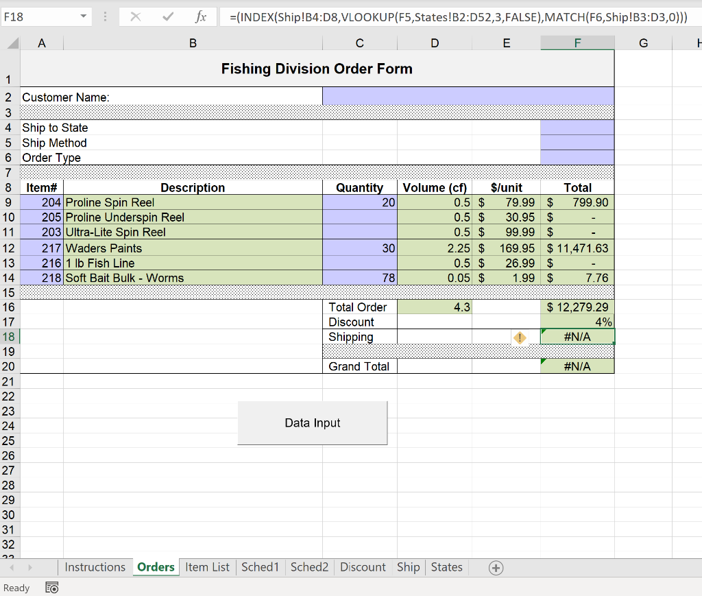 The Orders sheet permits a salesperson to record