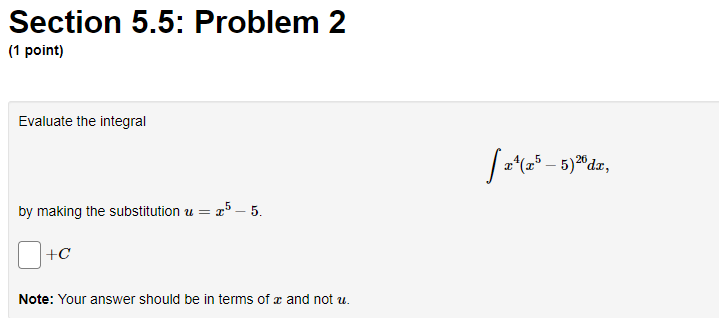 Solved Section 5.5: Problem 1 (1 point) Evaluate the | Chegg.com