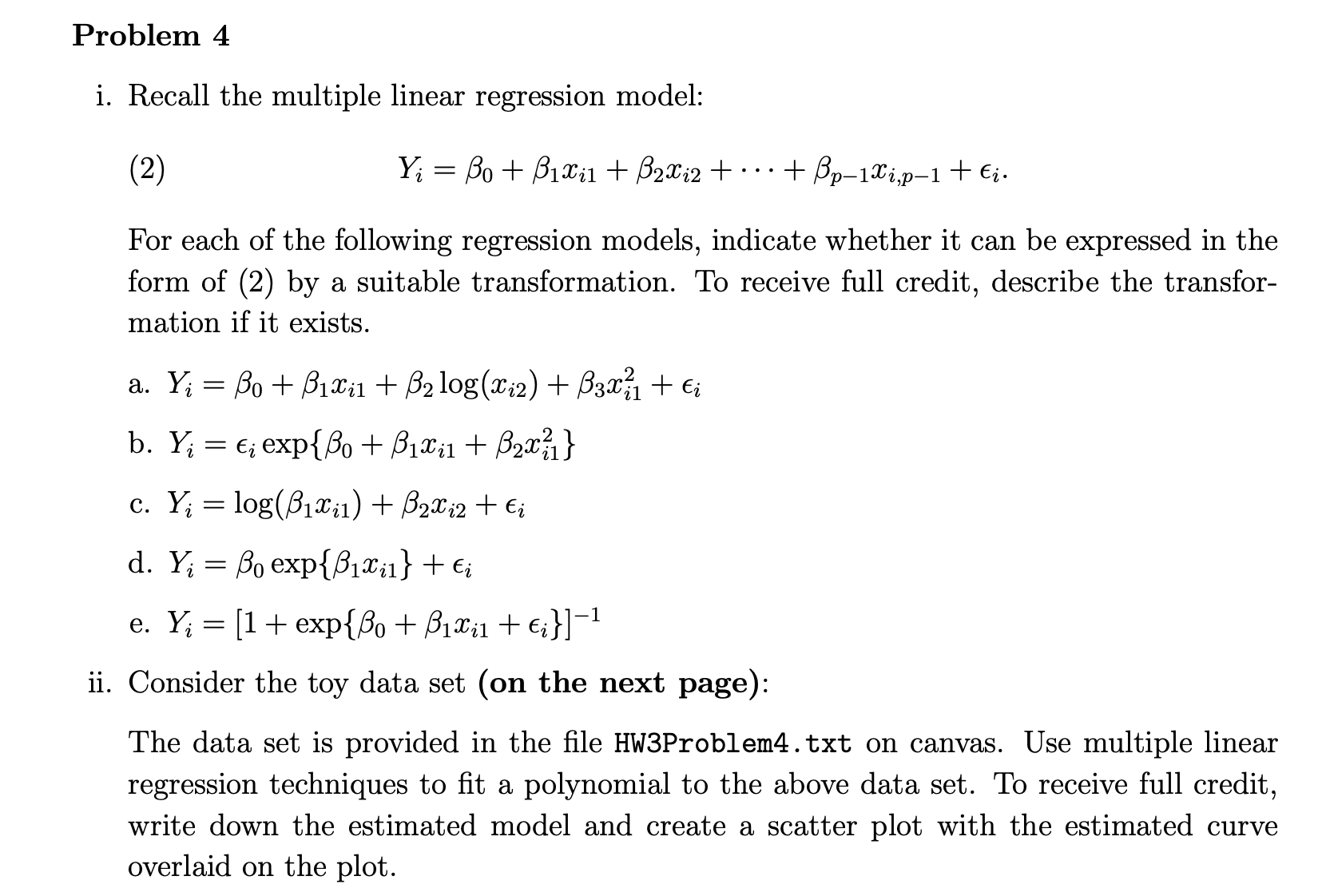 Solved i. Recall the multiple linear regression model: | Chegg.com