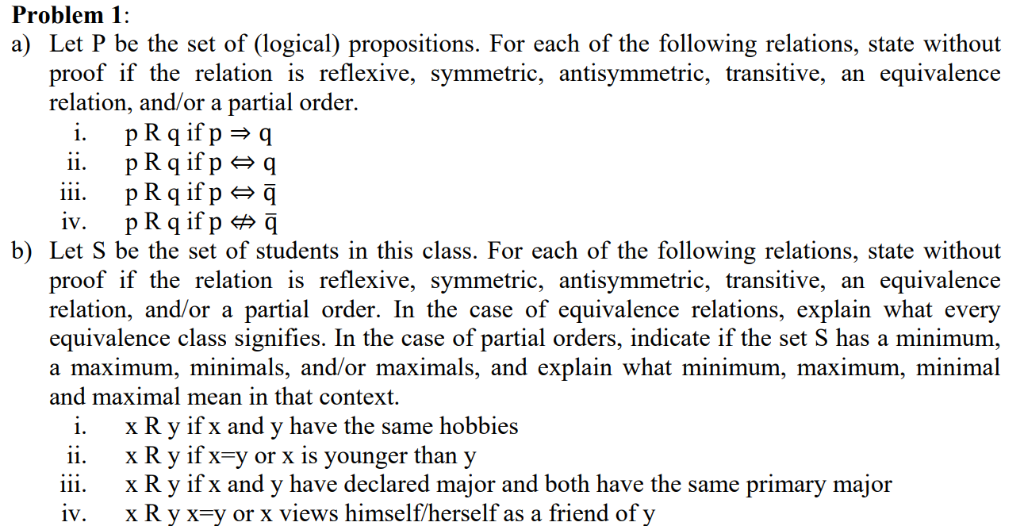 Solved Problem 1: a) Let P be the set of (logical) | Chegg.com