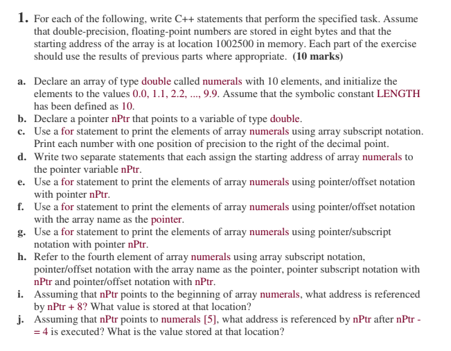Solved 1. For each of the following, write C++ statements | Chegg.com