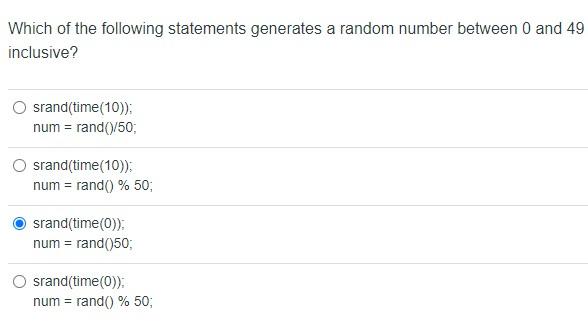 Solved Which of the following statements generates a random | Chegg.com