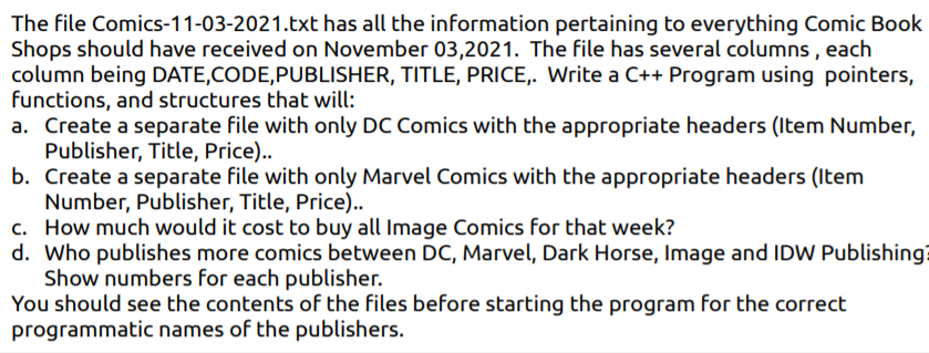 Solved The file Comics-11-03-2021.txt has all the | Chegg.com