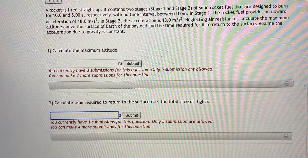 Solved A Rocket Is Fired Straight Up. It Contains Two Stages | Chegg.com