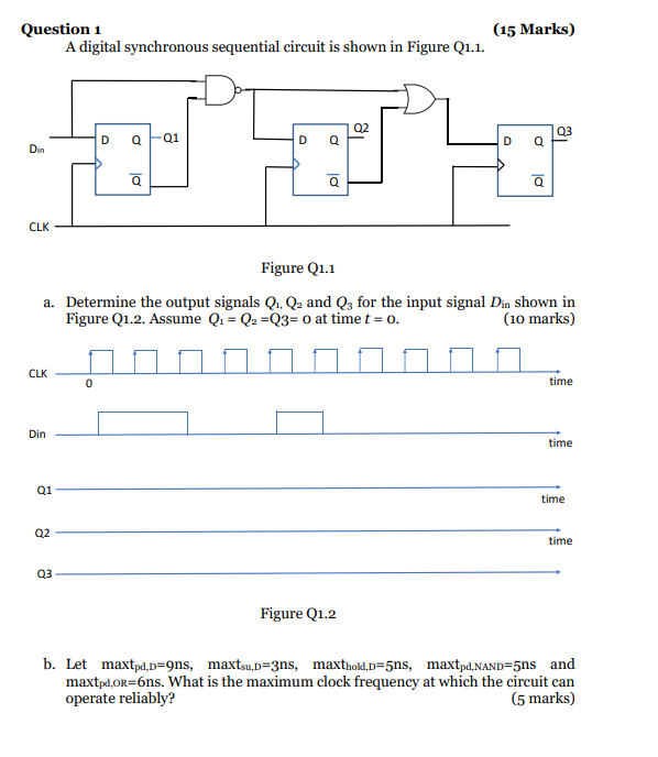 Solved Question 1 (15 Marks) Q3 Q1 A digital synchronous | Chegg.com