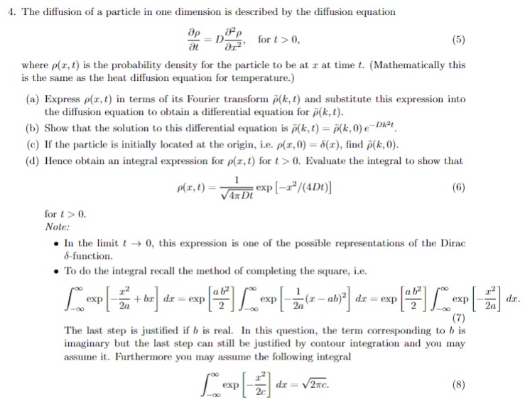 1. The diffusion of a particle in one dimension is | Chegg.com