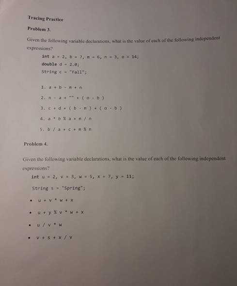 Solved Tracing Practice Problem 3. Given the following | Chegg.com