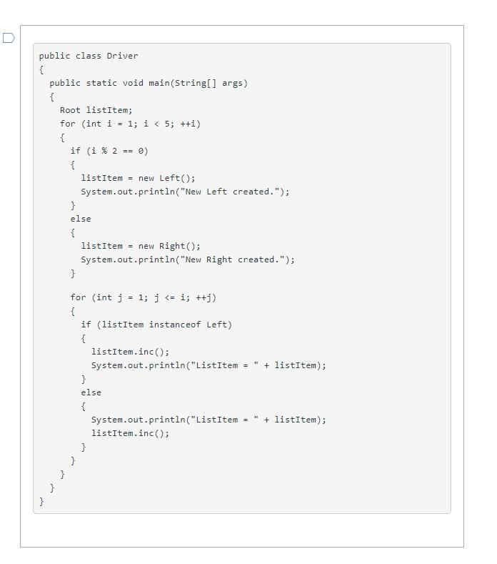Solved public abstract class Root { private double data; | Chegg.com