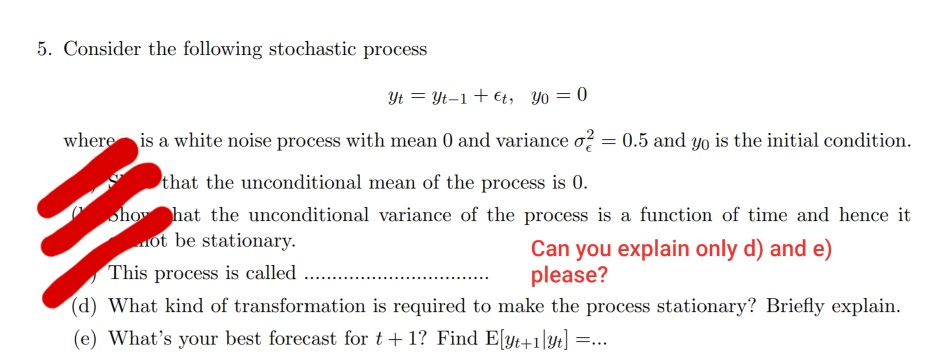 5. Consider The Following Stochastic Process Yt = | Chegg.com