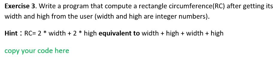 Solved Exercise 3. Write a program that compute a rectangle | Chegg.com