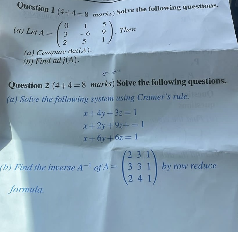 Solved Question 1(4+4=8 Marks ) Solve The Following | Chegg.com