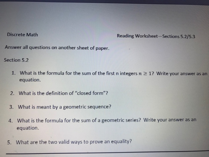 Solved Discrete Math Answer all questions on another sheet | Chegg.com