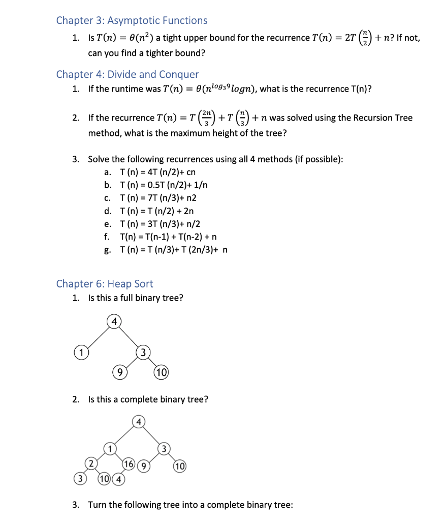 Solved Chapter 3 Asymptotic Functions 1 Ist N 0 N Chegg Com