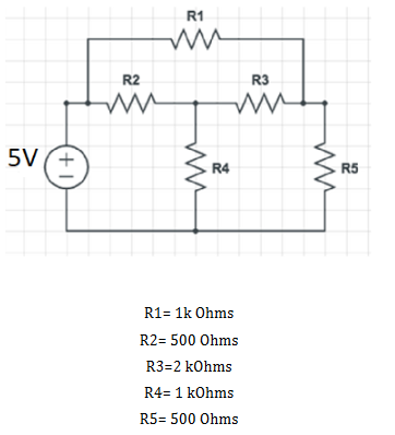 Solved 5V R2 ww R1 ww m +1 www R3 ww W R4 R1= 1k Ohms R2= | Chegg.com