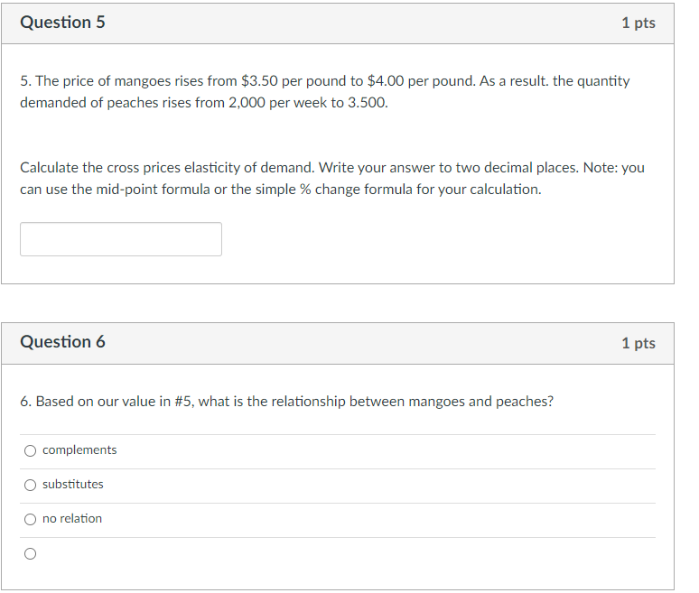 Solved 5. The price of mangoes rises from 3.50 per pound to