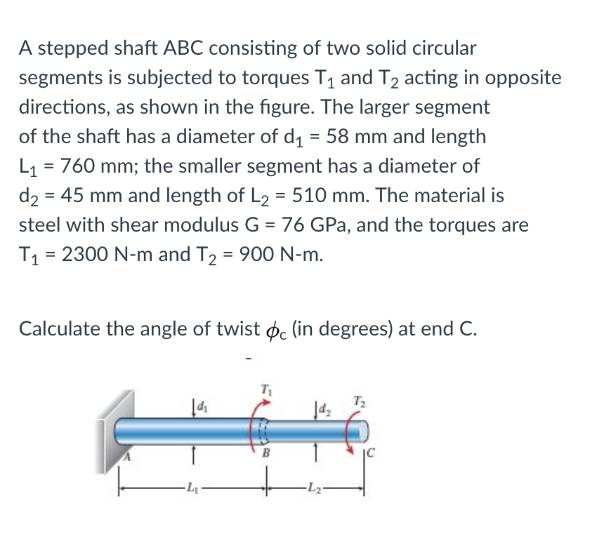 Solved A Stepped Shaft ABC Consisting Of Two Solid Circular | Chegg.com