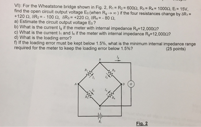 Solved For the Wheatstone bridge shown in Fig. 2, R1 R2 | Chegg.com