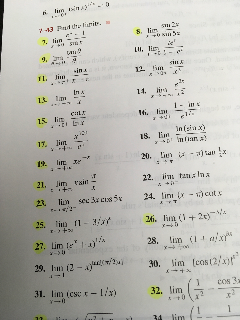 Solved 0 6 Lim Sin X 0 Sin 2x 7 43 Find The Limits Chegg Com