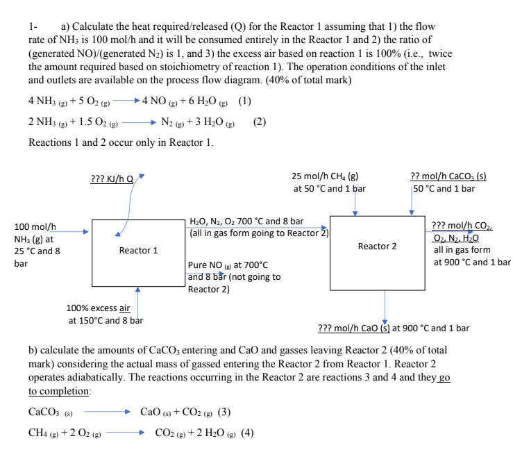 1 a) Calculate the heat required/released (Q) for