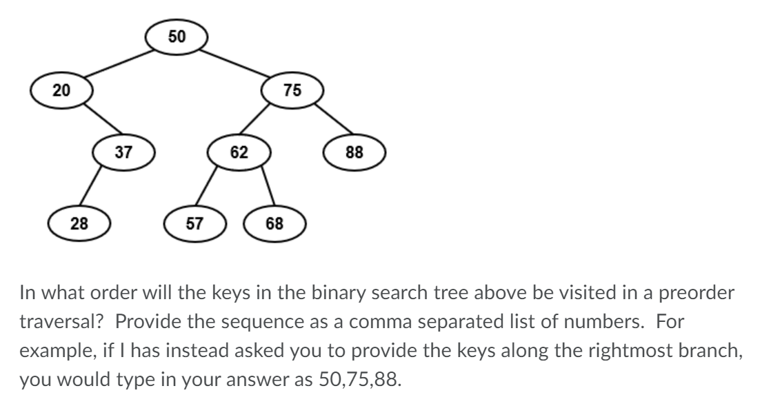 Solved In what order will the keys in the binary search tree | Chegg.com