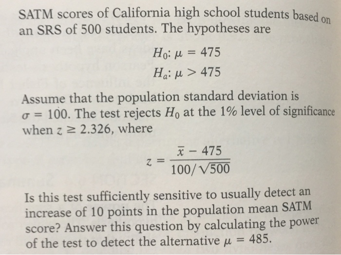 Solved 6.119 Power of the mean SATM score test. Example 6.16 | Chegg.com