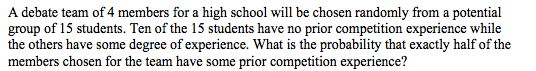 Solved A debate team of 4 members for a high school will be | Chegg.com