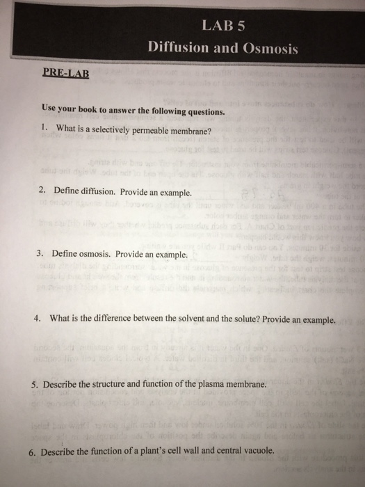Solved LAB 5 Diffusion and Osmosis PRELAB Use your book to