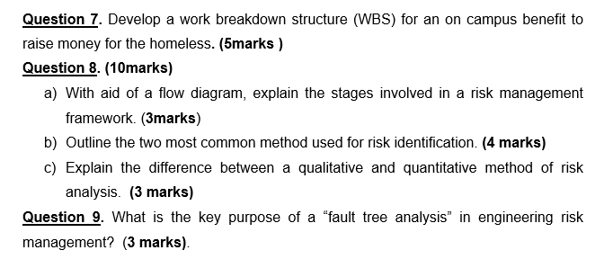 Solved Question 7. Develop a work breakdown structure (WBS) | Chegg.com