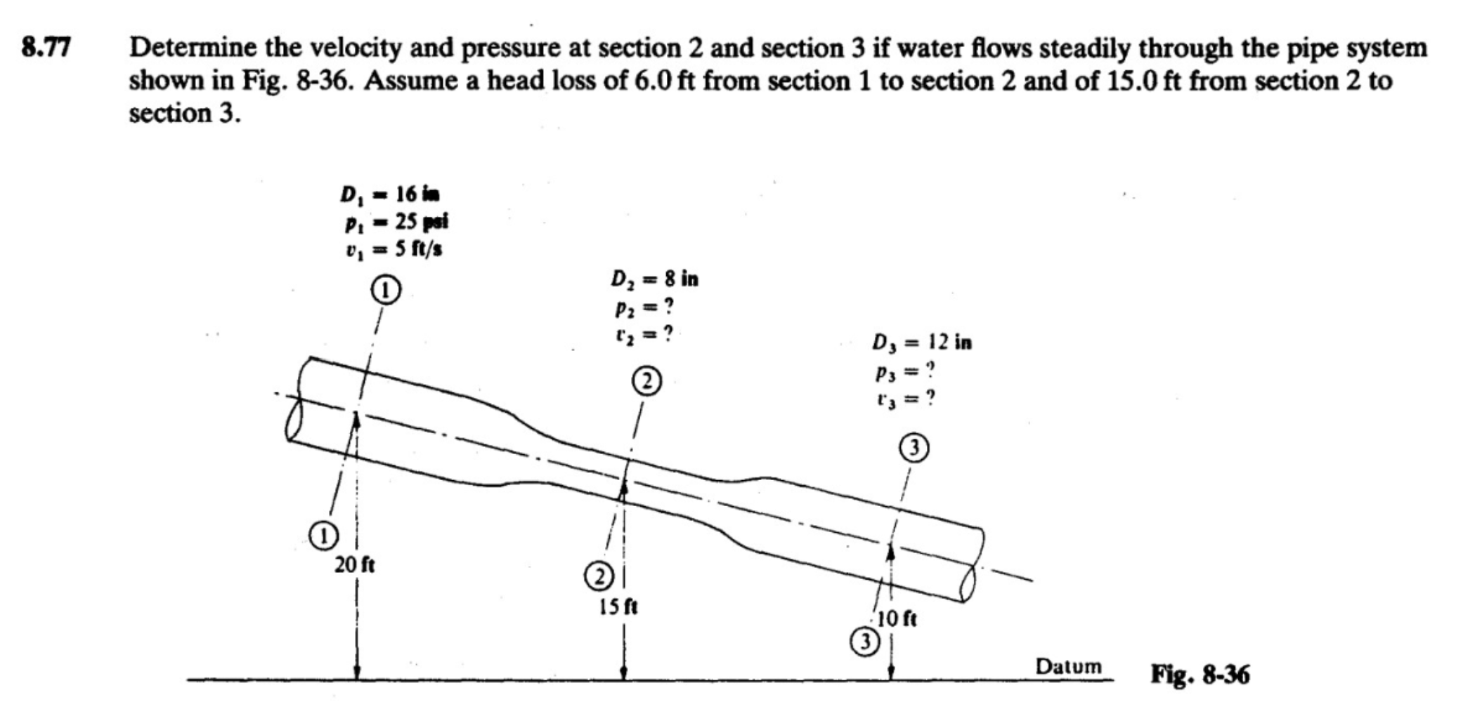 Solved 8.77 Determine the velocity and pressure at section 2 | Chegg.com