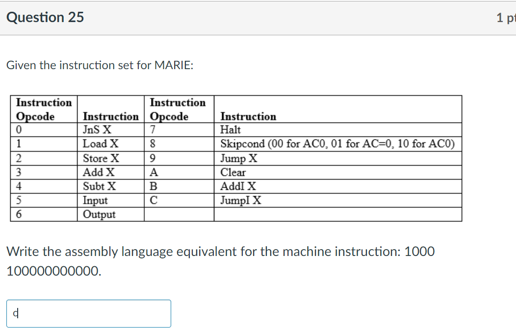 Solved Given the instruction set for MARIE: Write the | Chegg.com