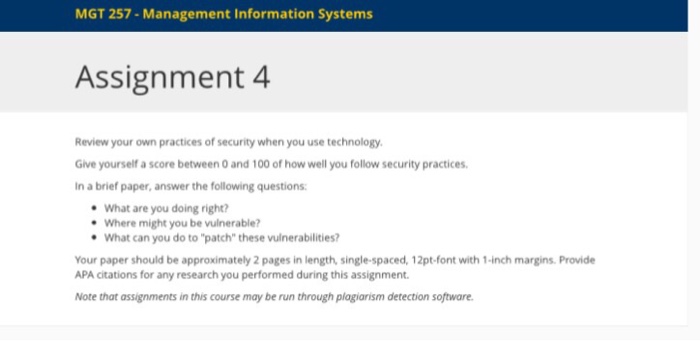 Solved MGT 257- Management Information Systems Assignment 4 | Chegg.com