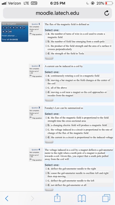 Solved 6:25 PM moodle.latech.edu on1 The flux of the | Chegg.com