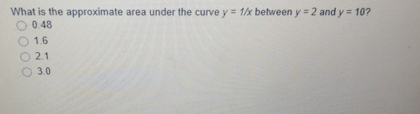 Solved What is the approximate area under the curve y = 1/x | Chegg.com