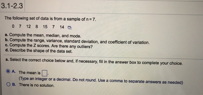 Solved 3.1-2.3 The following set of data is from a sample of | Chegg.com