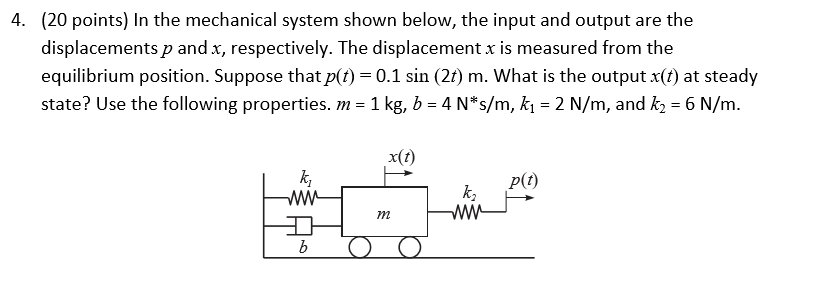 Solved 4. (20 points) In the mechanical system shown below, | Chegg.com