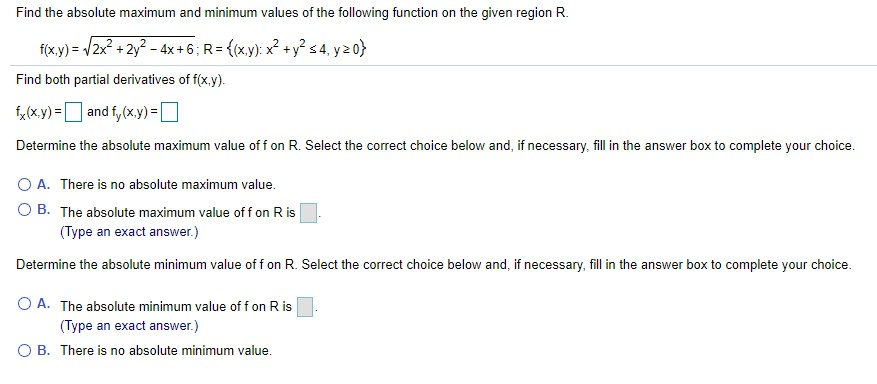 Solved Find The Absolute Maximum And Minimum Values Of The | Chegg.com